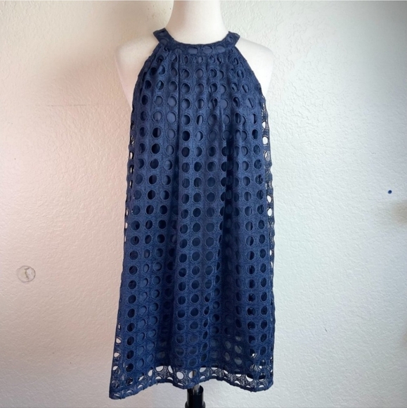 ROMEO & JULIET COUTURE ~ Navy Eyelet Mini Swing Dress ~ Size Medium - Picture 2 of 9